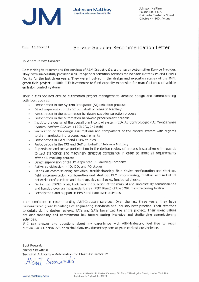 JM Automation Authoritu Recommendation